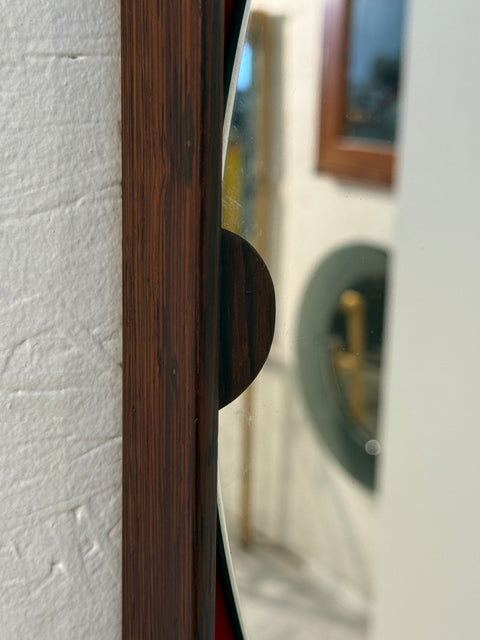 Mid-Century Square Mirror with Red Backing, Italy 1970s