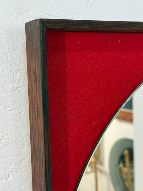 Mid-Century Square Mirror with Red Backing, Italy 1970s