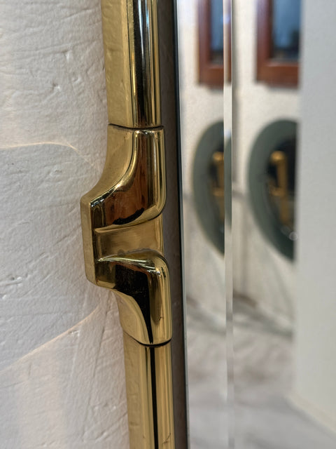 Italian Rectangular Brass Wall Mirror with Rounded Corners, 1970s
