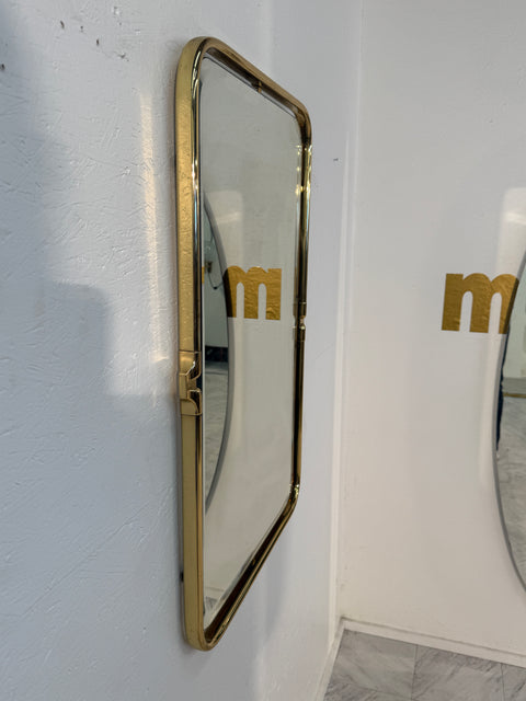 Italian Rectangular Brass Wall Mirror with Rounded Corners, 1970s