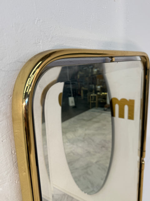 Italian Rectangular Brass Wall Mirror with Rounded Corners, 1970s