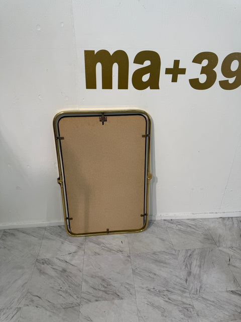 Italian Rectangular Brass Wall Mirror with Rounded Corners, 1970s