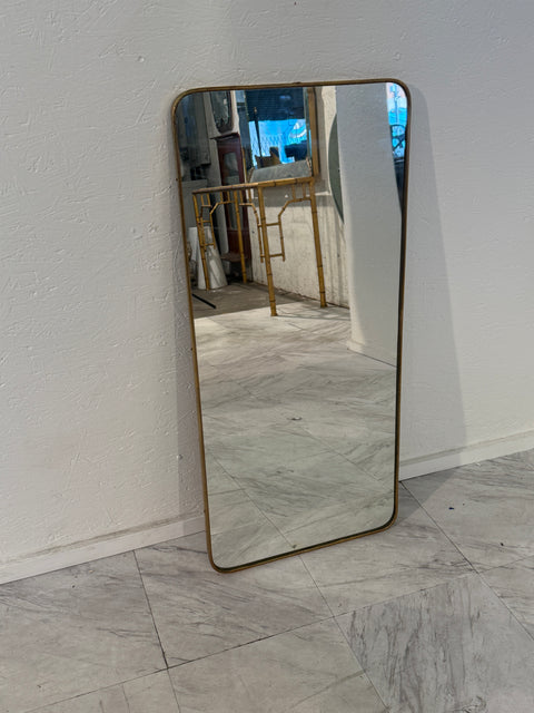 Italian Full-Length Rectangular Brass Mirror, 1950s
