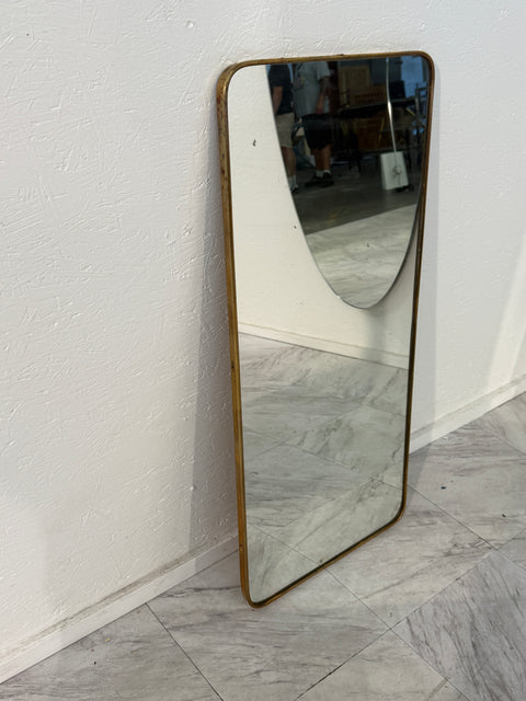 Italian Full-Length Rectangular Brass Mirror, 1950s