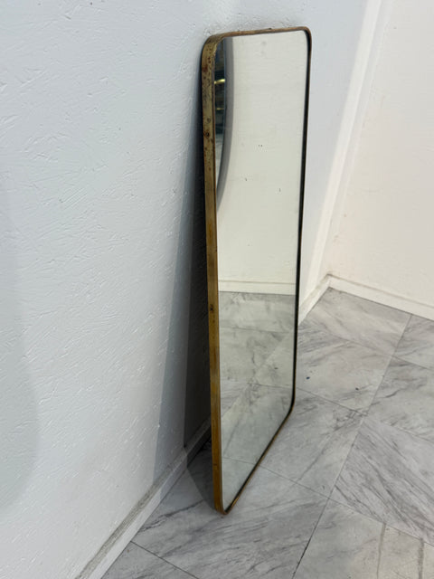 Italian Full-Length Rectangular Brass Mirror, 1950s