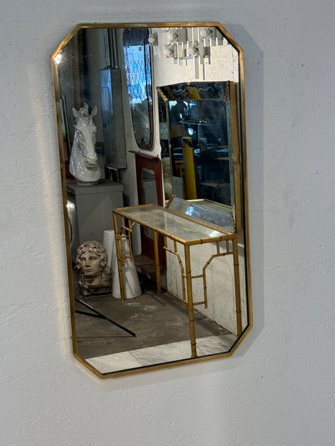 Italian Hexagonal Brass-Framed Wall Mirror, 1950s