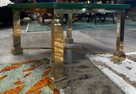 Mid Century Italian Green and Brass Coffee Table 1980s by Sergio Bucci