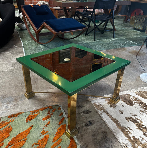 Mid Century Italian Green and Brass Coffee Table 1980s by Sergio Bucci