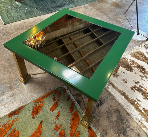 Mid Century Italian Green and Brass Coffee Table 1980s by Sergio Bucci