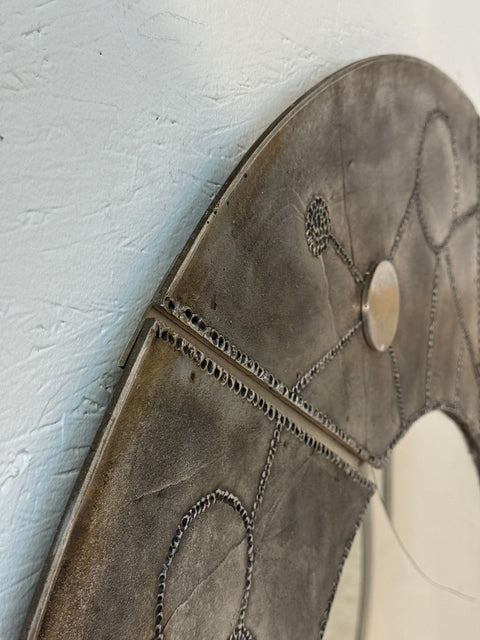 Italian Brutalist Round Mirror with Sculpted Metal Frame, 1970s