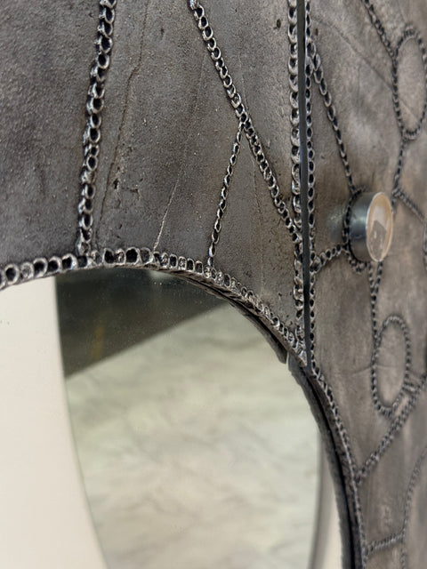 Italian Brutalist Round Mirror with Sculpted Metal Frame, 1970s