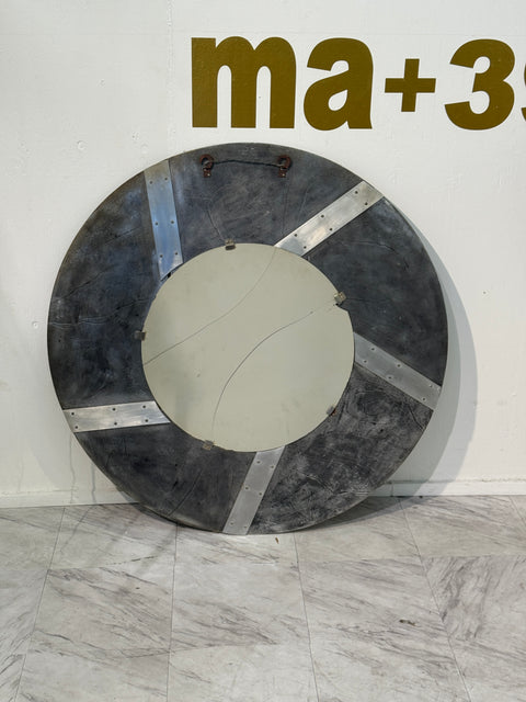 Italian Brutalist Round Mirror with Sculpted Metal Frame, 1970s
