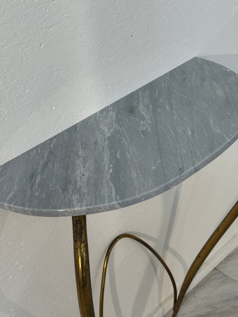 Italian Console Table with Marble Top and Brass Base, 1950s