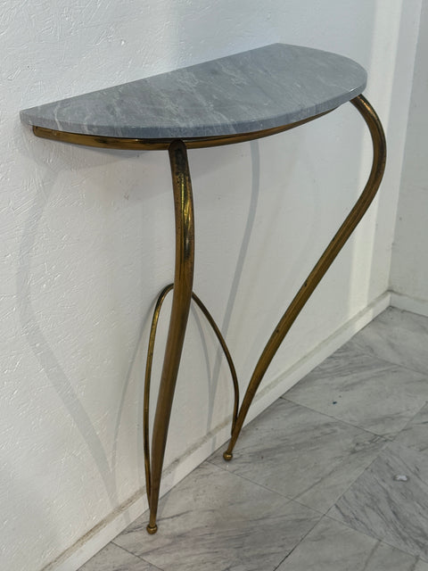 Italian Console Table with Marble Top and Brass Base, 1950s
