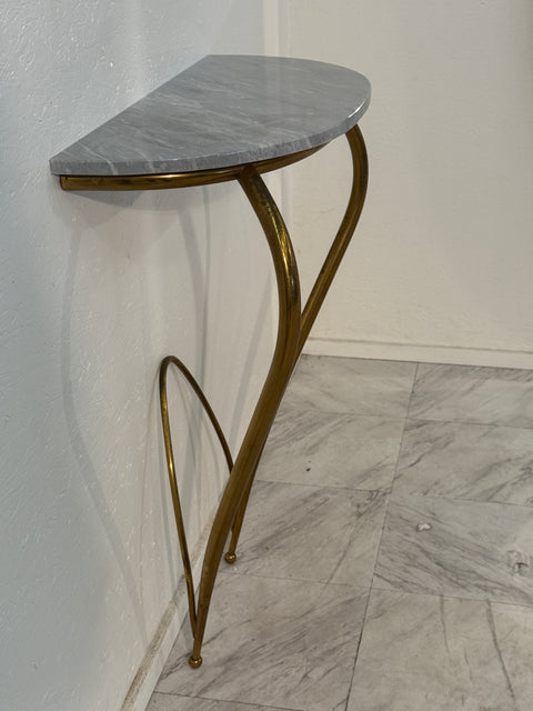 Italian Console Table with Marble Top and Brass Base, 1950s