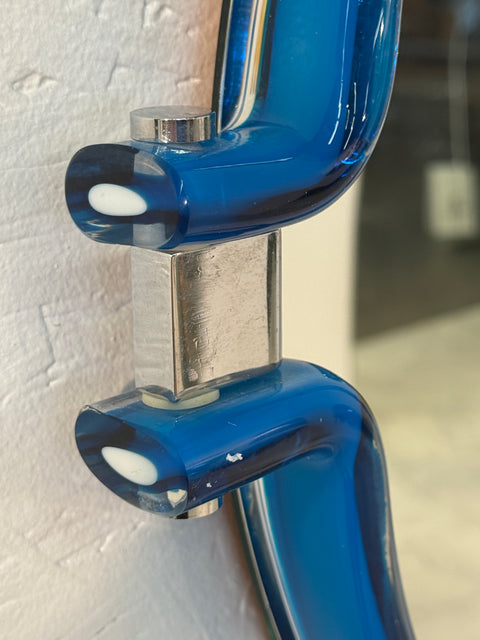 Italian Oval Mirror with Sculptural Blue Frame, 1980s