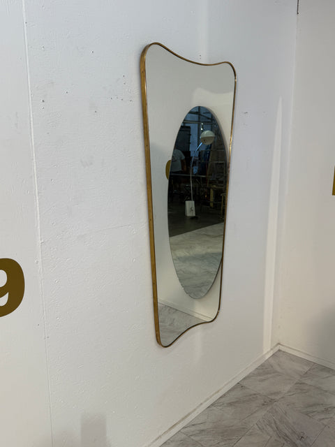 Italian Curvilinear Brass Mirror, 1950s