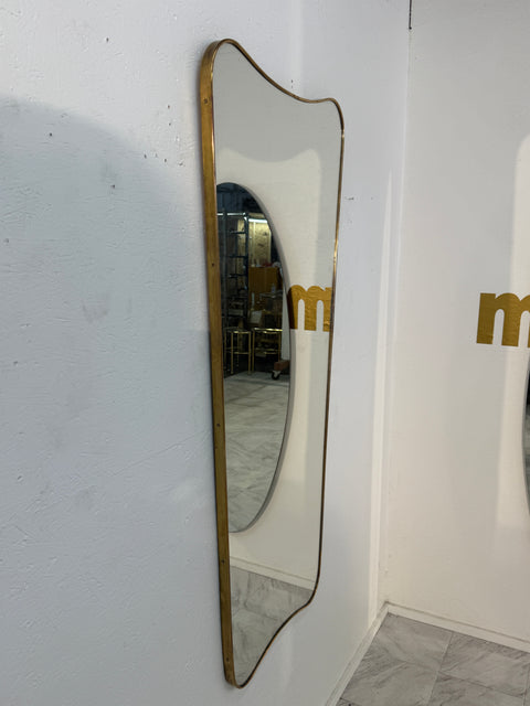 Italian Curvilinear Brass Mirror, 1950s