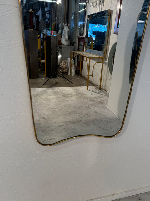 Italian Curvilinear Brass Mirror, 1950s