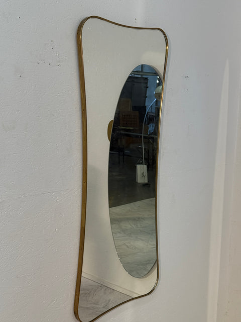 Italian Large Brass Framed Wall Mirror, 1950s