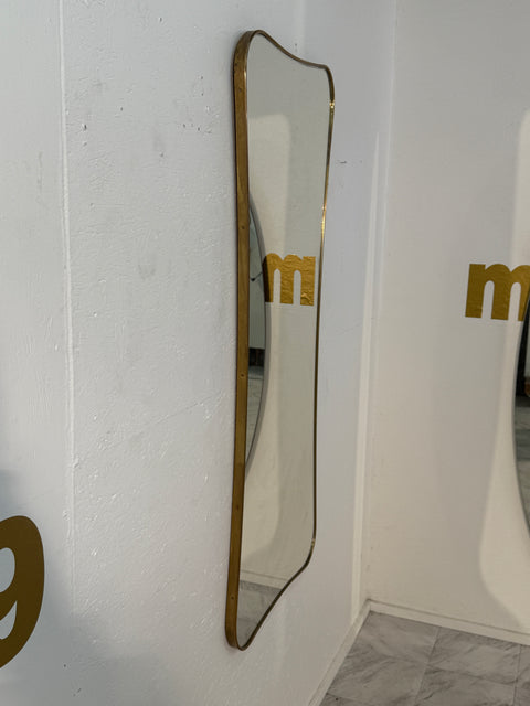 Italian Large Brass Framed Wall Mirror, 1950s