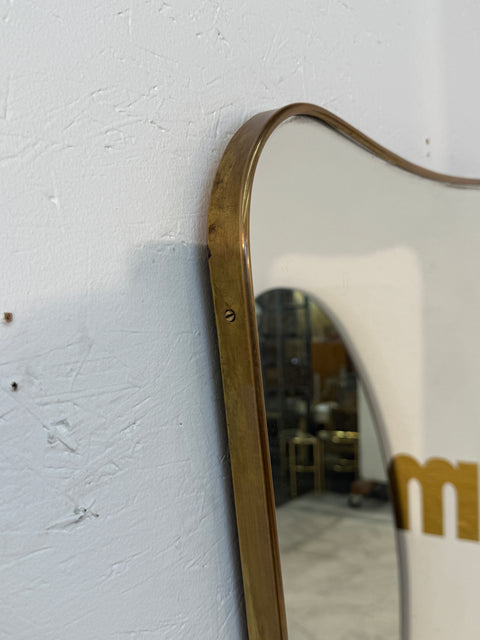 Italian Large Brass Framed Wall Mirror, 1950s