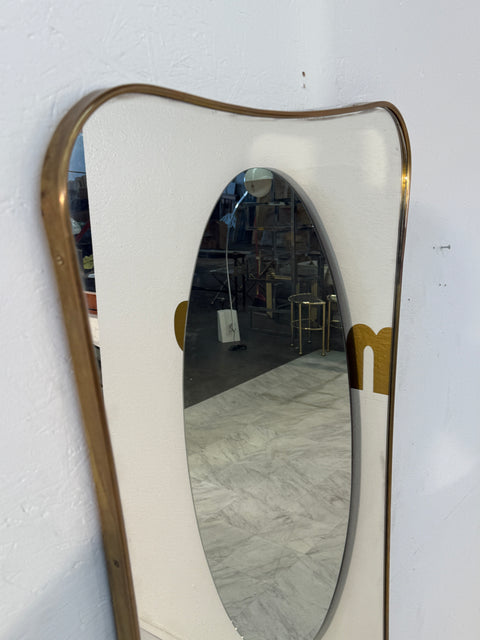 Italian Large Brass Framed Wall Mirror, 1950s