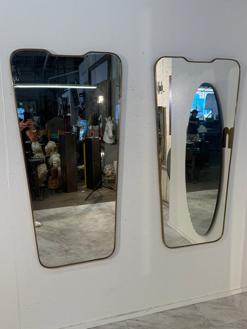 Pair of Italian Mid-Century Brass Framed Wall Mirrors, 1950s