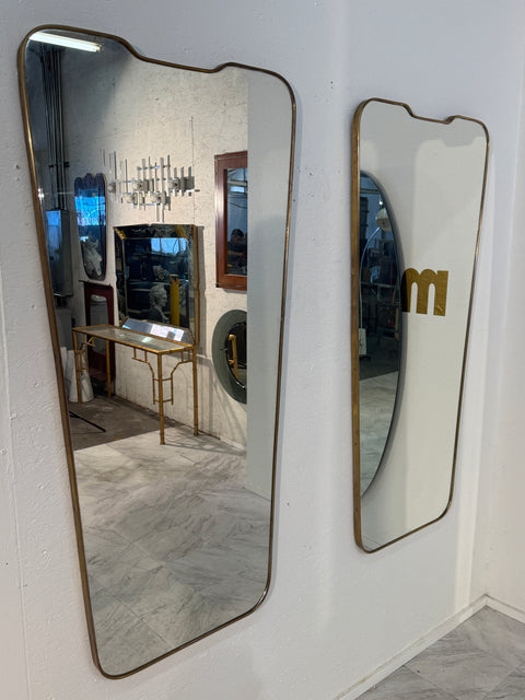 Pair of Italian Mid-Century Brass Framed Wall Mirrors, 1950s