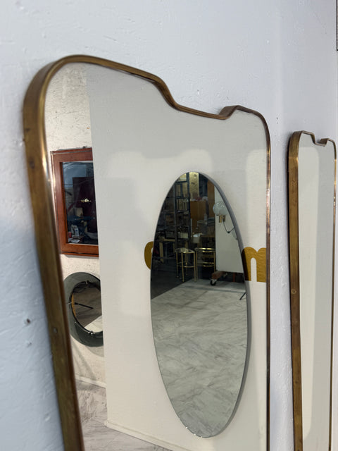 Pair of Italian Mid-Century Brass Framed Wall Mirrors, 1950s