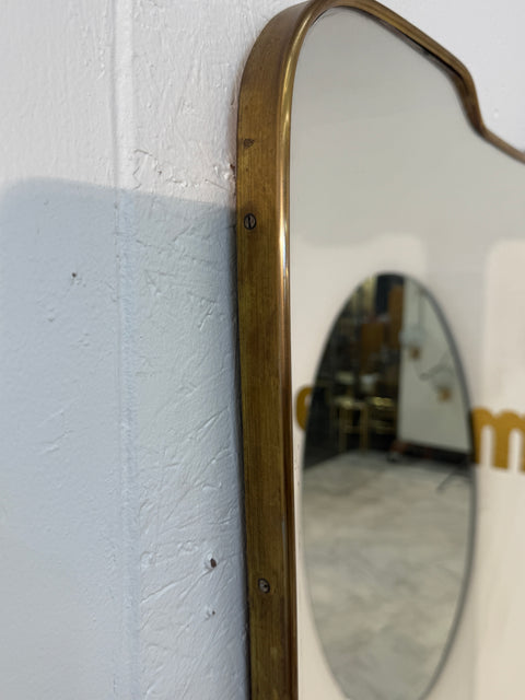 Pair of Italian Mid-Century Brass Framed Wall Mirrors, 1950s