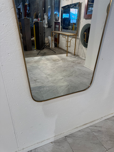 Pair of Italian Mid-Century Brass Framed Wall Mirrors, 1950s