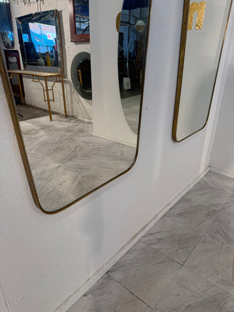 Pair of Italian Mid-Century Brass Framed Wall Mirrors, 1950s