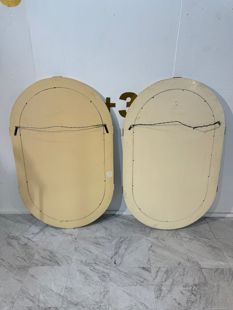 Pair of Italian Oval Mirror in Tessellated Stone with Brass Accents, 1980s