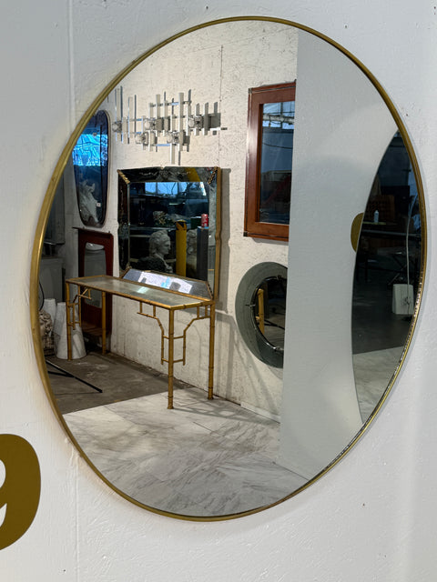 Italian Mid-Century Round Brass Framed Wall Mirror, 1950s