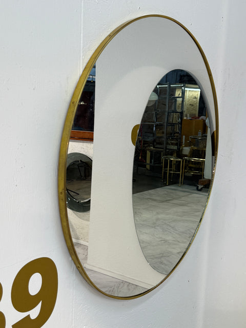 Italian Mid-Century Round Brass Framed Wall Mirror, 1950s