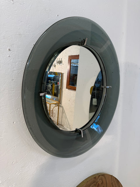Fontana Arte Round Mirror with Smoked Glass Frame, 1960s