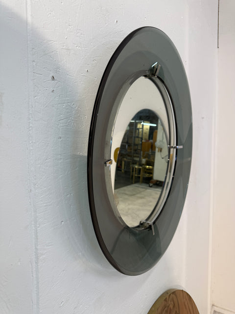 Fontana Arte Round Mirror with Smoked Glass Frame, 1960s