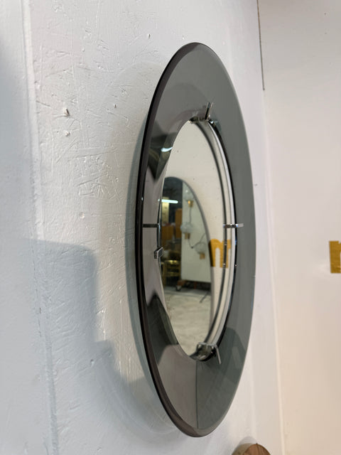 Fontana Arte Round Mirror with Smoked Glass Frame, 1960s