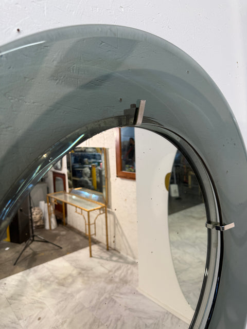 Fontana Arte Round Mirror with Smoked Glass Frame, 1960s