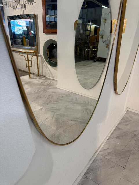 Pair of Italian  Brass Framed Shield Form Wall Mirrors, 1950s