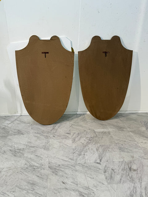 Pair of Italian  Brass Framed Shield Form Wall Mirrors, 1950s