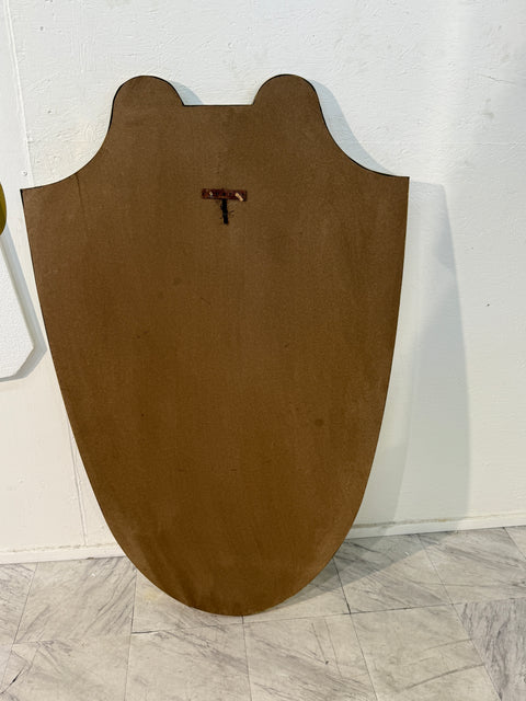 Italian Mid-Century Brass Framed Shield Form Wall Mirror, 1950s