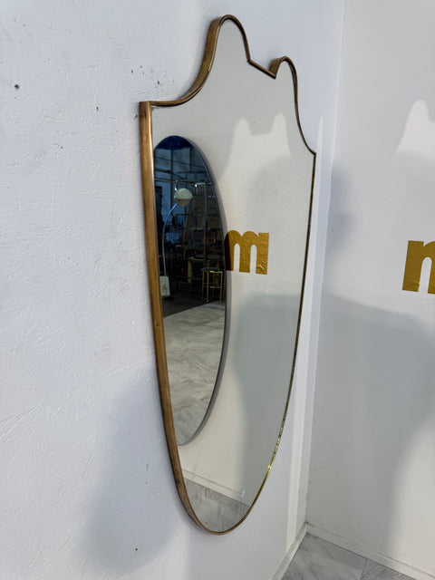Italian Mid-Century Brass Framed Shield Form Wall Mirror, 1950s