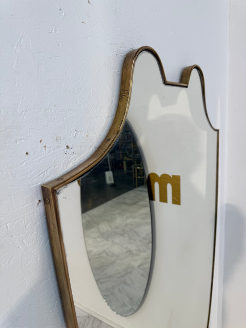 Italian Mid-Century Brass Framed Shield Form Wall Mirror, 1950s