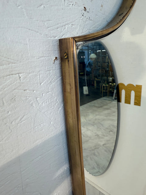 Italian Mid-Century Brass Framed Shield Form Wall Mirror, 1950s