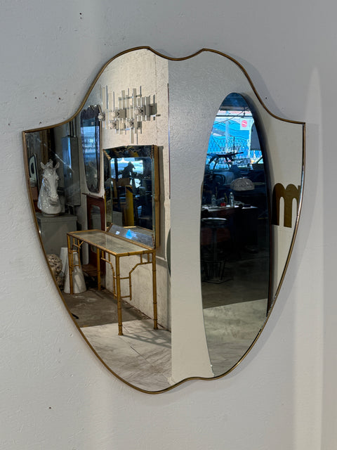 Italian Mid-Century Brass Framed Shield Wall Mirror, 1950s