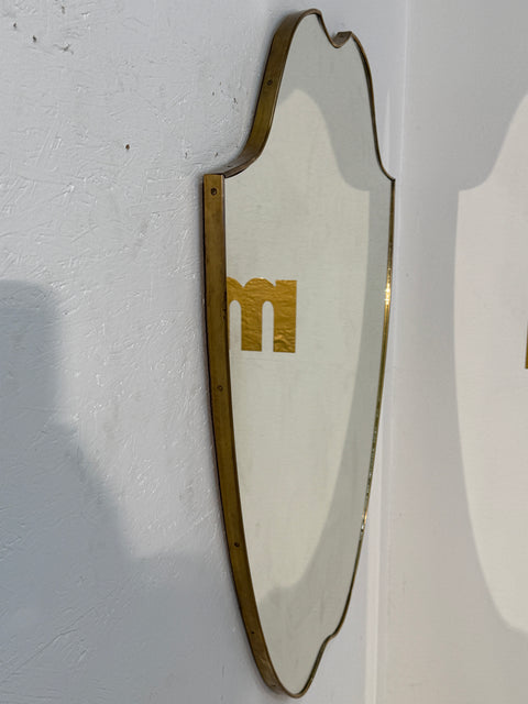 Italian Mid-Century Brass Framed Shield Wall Mirror, 1950s
