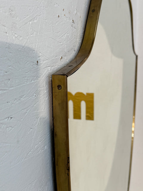 Italian Mid-Century Brass Framed Shield Form Wall Mirror, 1950s
