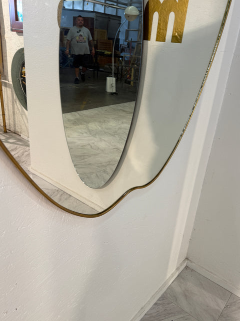 Italian Mid-Century Brass Framed Shield Wall Mirror, 1950s